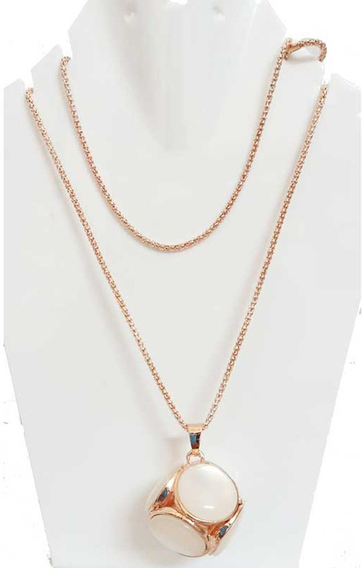 shoppersmall Big Round Stone Pendent for Girls with Golden Long Chain Pendant Party Necklace for Women & Girls Alloy Locket Set