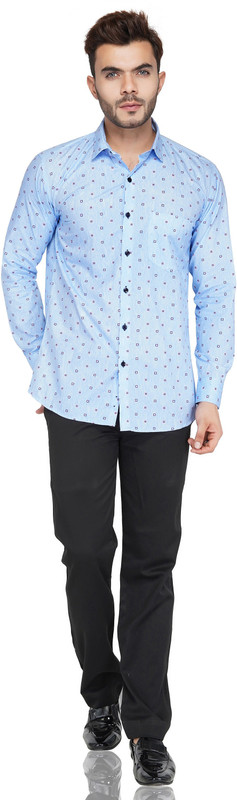 am2pm Men Printed Casual Light Blue Shirt