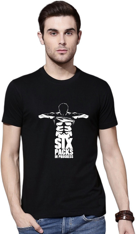 lookswala Graphic Print Men Round Neck Black T-Shirt
