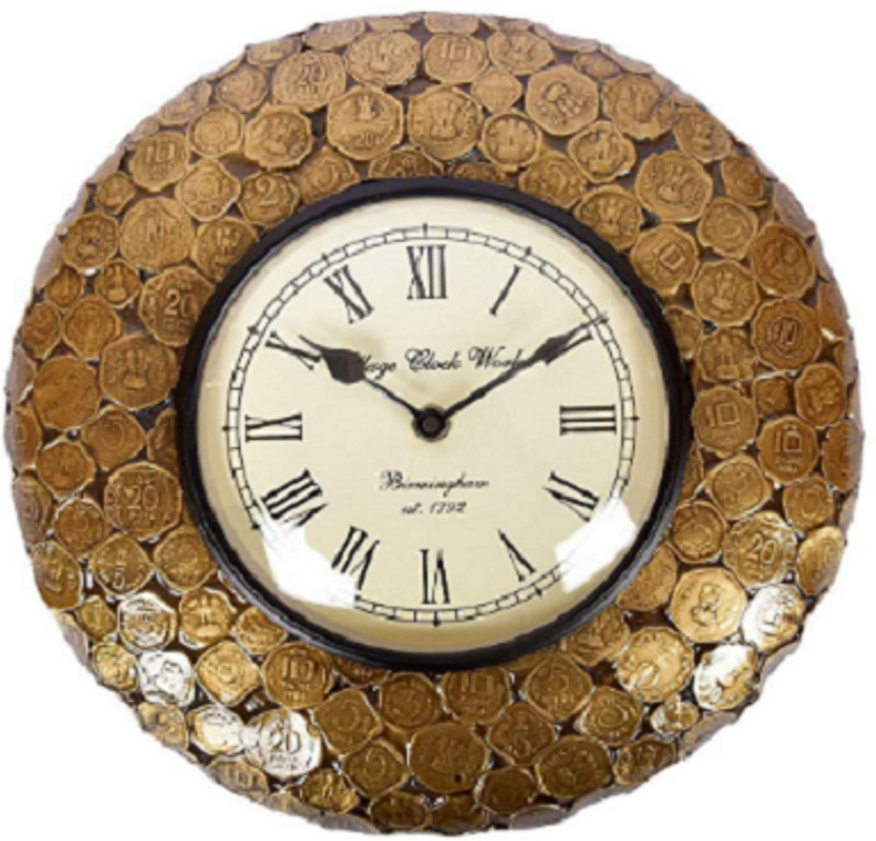 salasar international Analog 36 cm X 30 cm Wall Clock(Gold, With Glass)