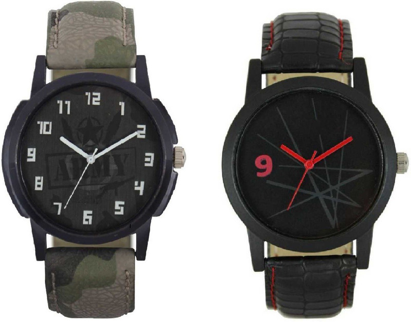 watchsales Black Strap Fancy Army Dial Combo 2 Analog Watch  - For Men
