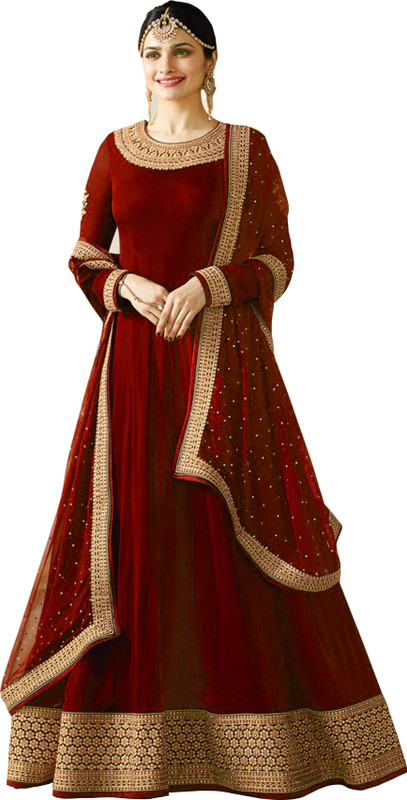 pvkworld Georgette Embroidered, Self Design Gown/Anarkali Kurta & Bottom Material(Semi Stitched)