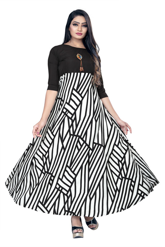 bhavani times Flared/A-line Gown(White, Black)