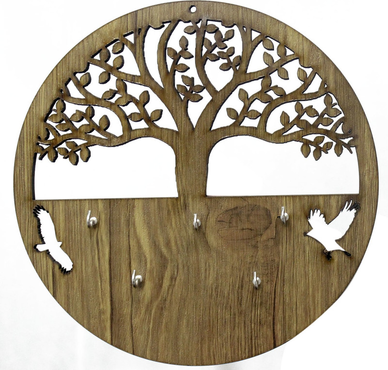 unique stuff Tree Cut Wood Key Holder(5 Hooks, Brown)