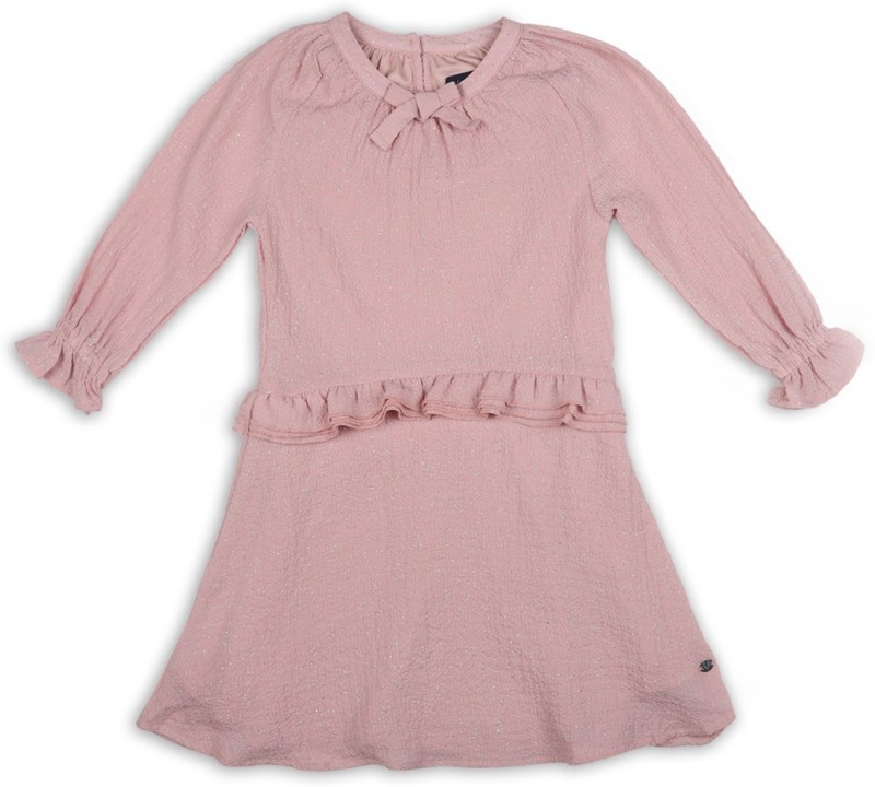 Allen Solly Girls Midi/Knee Length Casual Dress(Pink, 3/4 Sleeve)