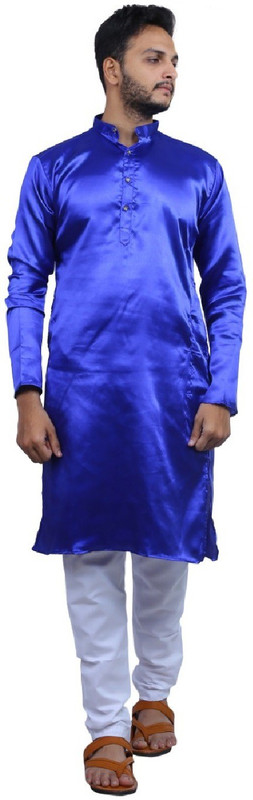 indian youth Men's Solid Straight Kurta(Blue)