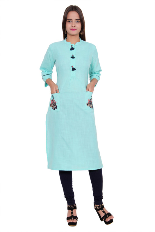up2date Women Solid Straight Kurta(Blue)