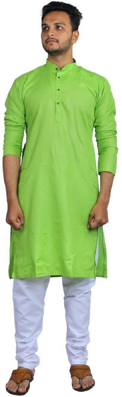 indian youth Men's Washed Straight Kurta(Green)