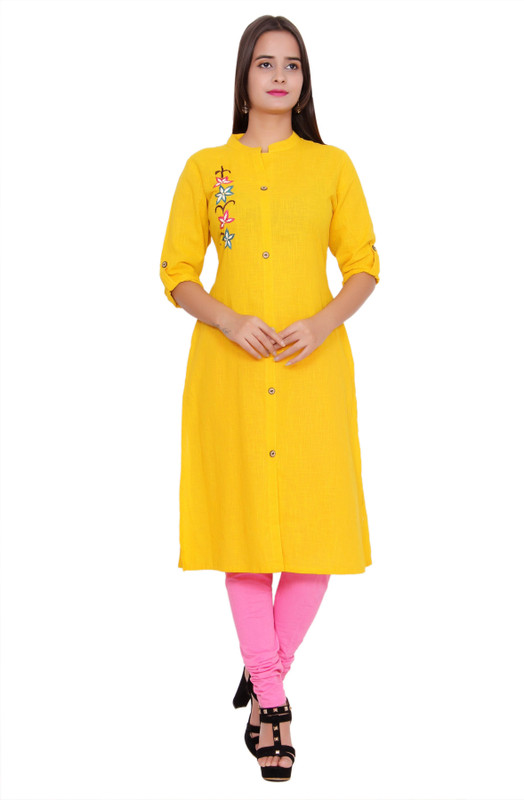 up2date Women Embroidered Straight Kurta(Yellow)