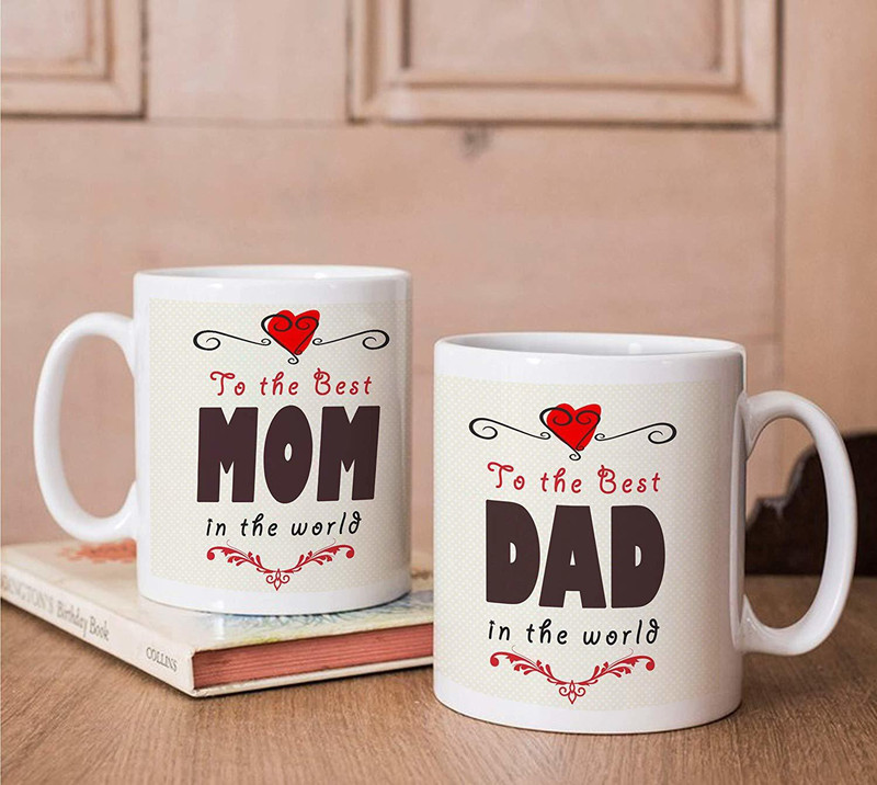 karan digital work The Best Mom Dad in The World Printed Set of 2 Coffee Ceramic Mug(325 ml, Pack of 2)