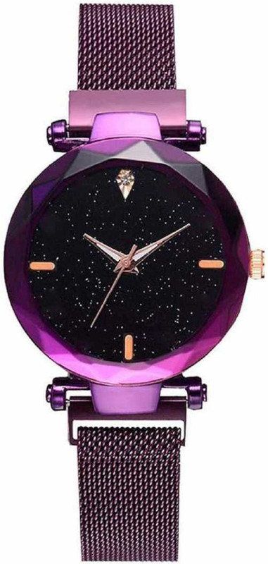 blutech Luxury Mesh Magnet Buckle Starry Sky Quartz Watches for Girls Fashion Clock Mysterious Black Lady Analog Watch - for Girls Analog Watch - For Girls Analog Watch  - For Girls