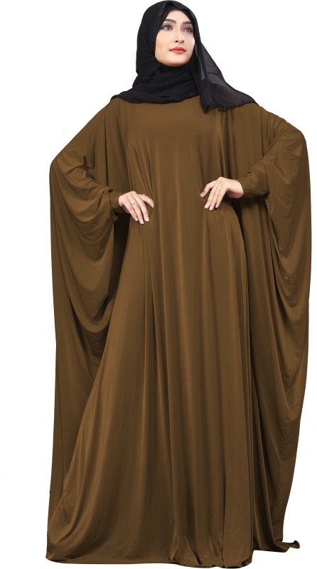 Justkartit JK5000_Rust Lycra Blend Solid Abaya With Hijab(Brown)