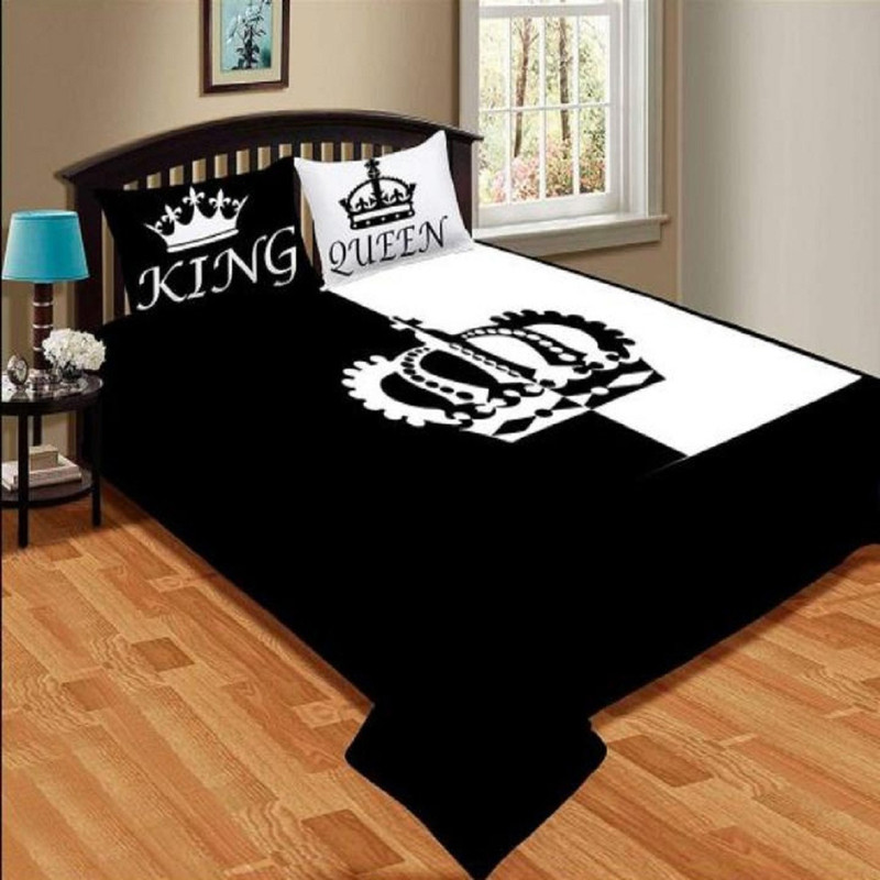 macheraon 150 TC Velvet Double Printed Bedsheet(Pack of 1, Black)