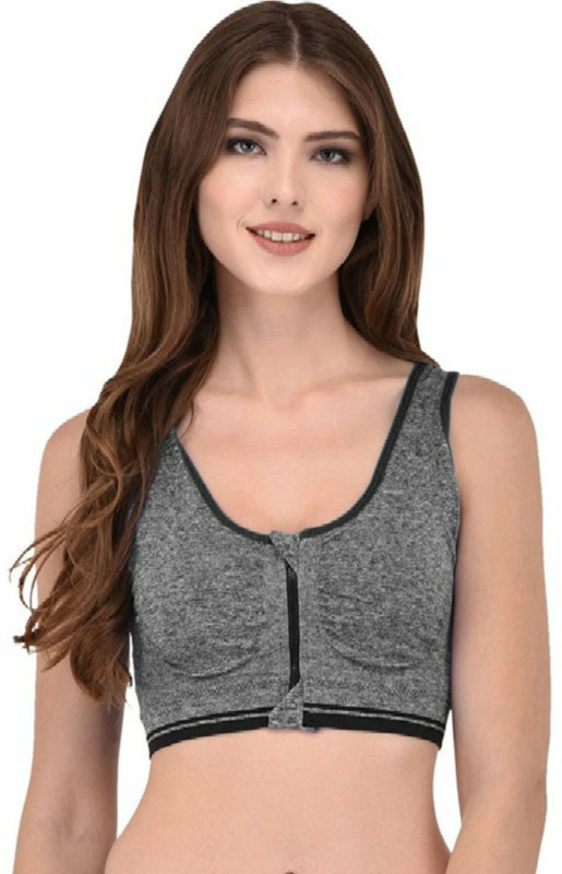 ayushicreationa Women's Padded Full Coverage Front Zip Closure Sports Bra for Gym, Yoga, Running, and Fitness-pink Girls, Women Sports Lightly Padded Bra(Grey)