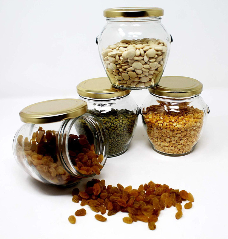 windsales glass jar  - 500 ml Glass Grocery Container, Fridge Container, Oil Container, Tea Coffee & Sugar Container, Spice Container, Pickle Container & Salt Pepper Container(Pack of 4, Clear)