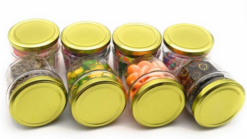 windsales glass jar  - 300 ml Glass Grocery Container, Fridge Container, Oil Container, Tea Coffee & Sugar Container, Spice Container, Pickle Container & Salt Pepper Container(Pack of 8, Clear)