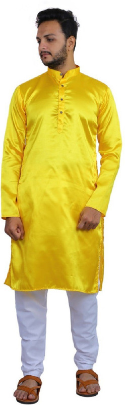 indian youth Men's Solid Straight Kurta(Yellow)