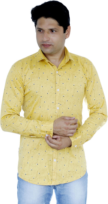 rock star fashion Men Printed Casual Yellow Shirt