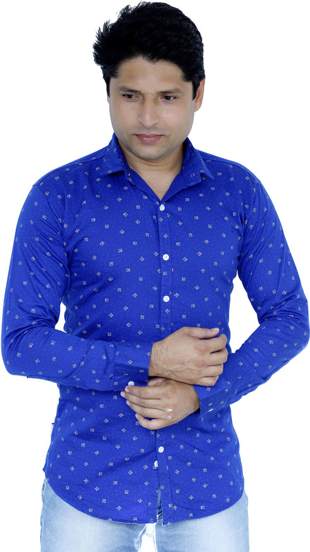 rock star fashion Men Printed Casual Blue Shirt