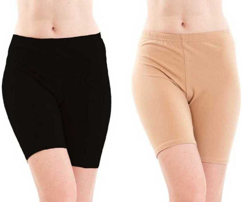 indiandeal Solid Women Reversible Black, Beige Cycling Shorts