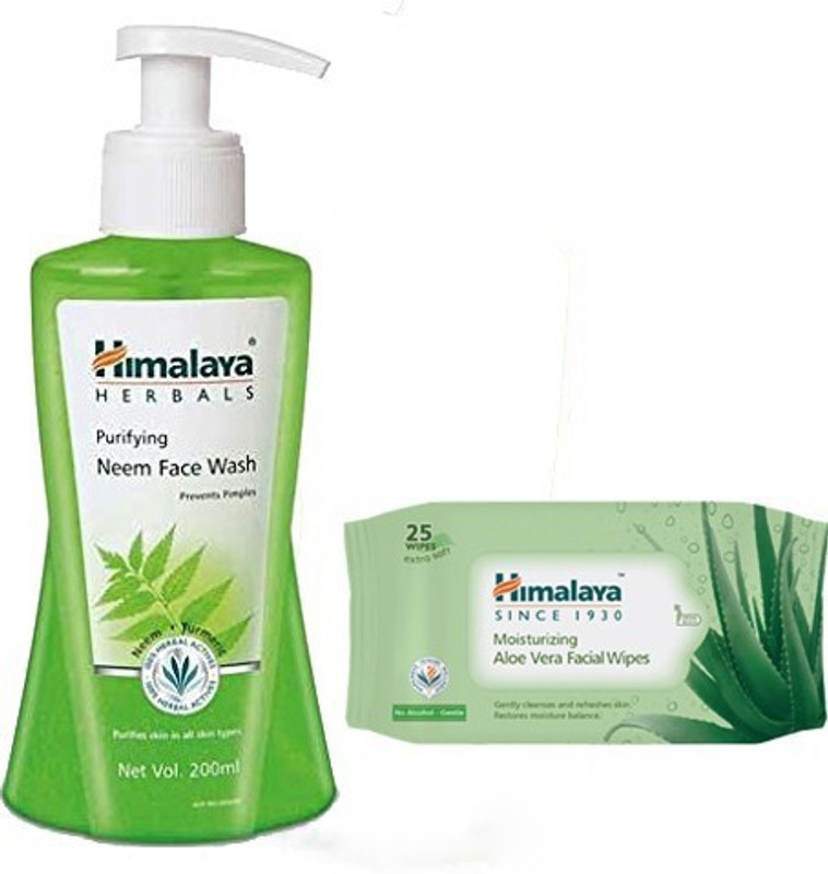 Himalaya Herbals Neem Face Wash,Aloe Vera Facial Wipes(2 Items in the set)