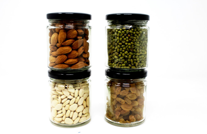 windsales glass jar  - 200 ml Glass Grocery Container, Fridge Container, Oil Container, Tea Coffee & Sugar Container, Spice Container, Pickle Container & Salt Pepper Container(Pack of 4, Clear)