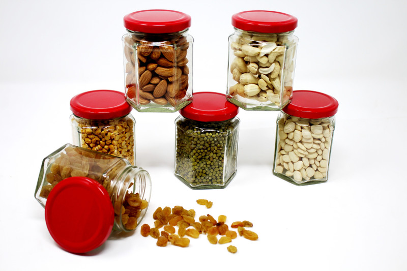 windsales glass jar  - 200 ml Glass Grocery Container, Fridge Container, Oil Container, Tea Coffee & Sugar Container, Spice Container, Pickle Container & Salt Pepper Container(Pack of 6, Clear)