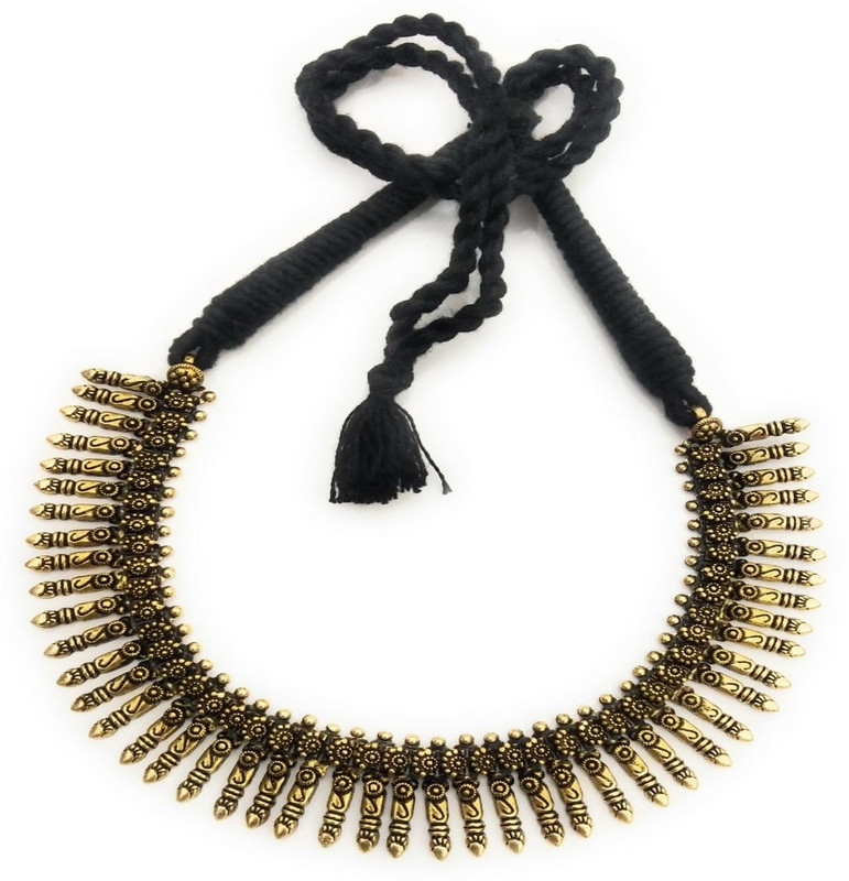 athizay Oxidised Gold Necklaces Antique Finish Black Thread Choker Golden Beads Thread Women Fashion Jewellery Brass Choker