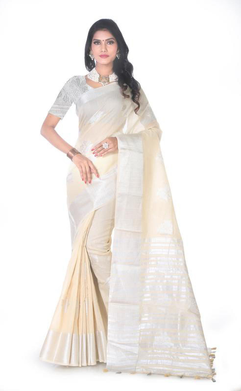 manjula Self Design Kota Doria Cotton Silk Saree(Cream)
