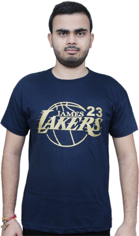 print mafias Printed Men Round Neck Dark Blue T-Shirt