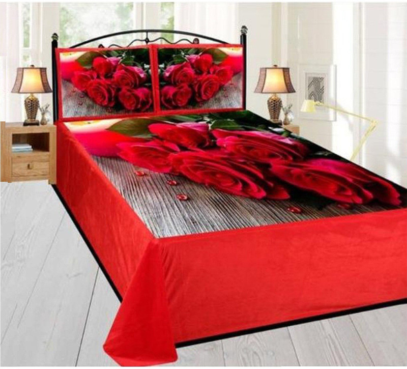 myhomefashion 300 TC Velvet Double Printed Bedsheet(Pack of 1, Red)