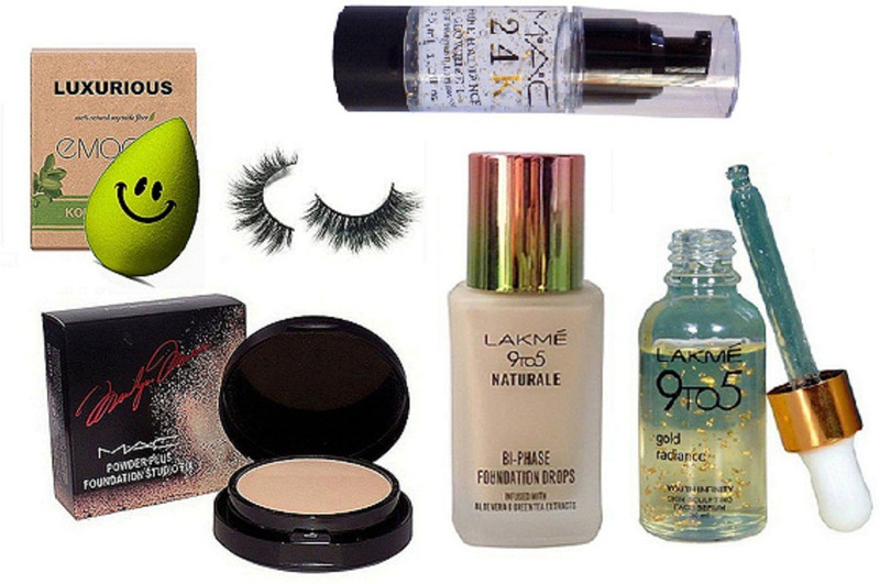 luxurious Sponge Puff,Eyelashes,9to5 Naturale Foundation & Face Serum,Powder Plus(6 Items in the set)