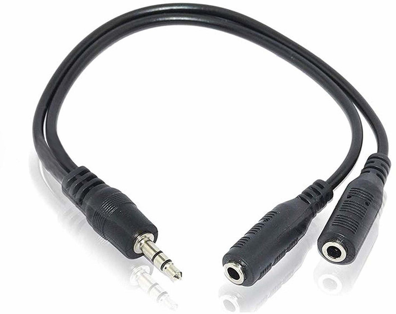 nory 3.5mm Jack 1 Male to 2 Female Stereo Headphone Earphone 0.5 m Headphone Splitter(Compatible with mobile, tablet, mac, laptop, computer, Black, Sync and Charge Cable)