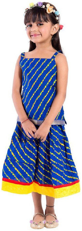 kurtiskirts Baby Girls Lehenga Choli Fusion Wear, Western Wear, Ethnic Wear, Party Wear Printed Lehenga Choli(Blue, Pack of 1)