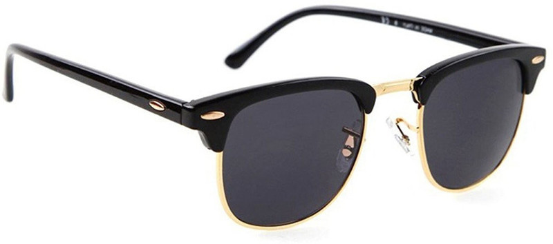 jazz style Clubmaster, Retro Square, Rectangular Sunglasses(Black)