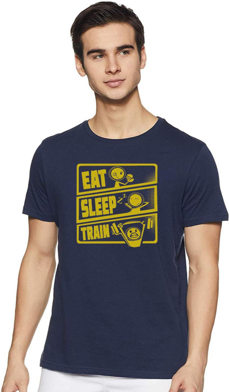 fabino Graphic Print Men & Women Round Neck Dark Blue T-Shirt