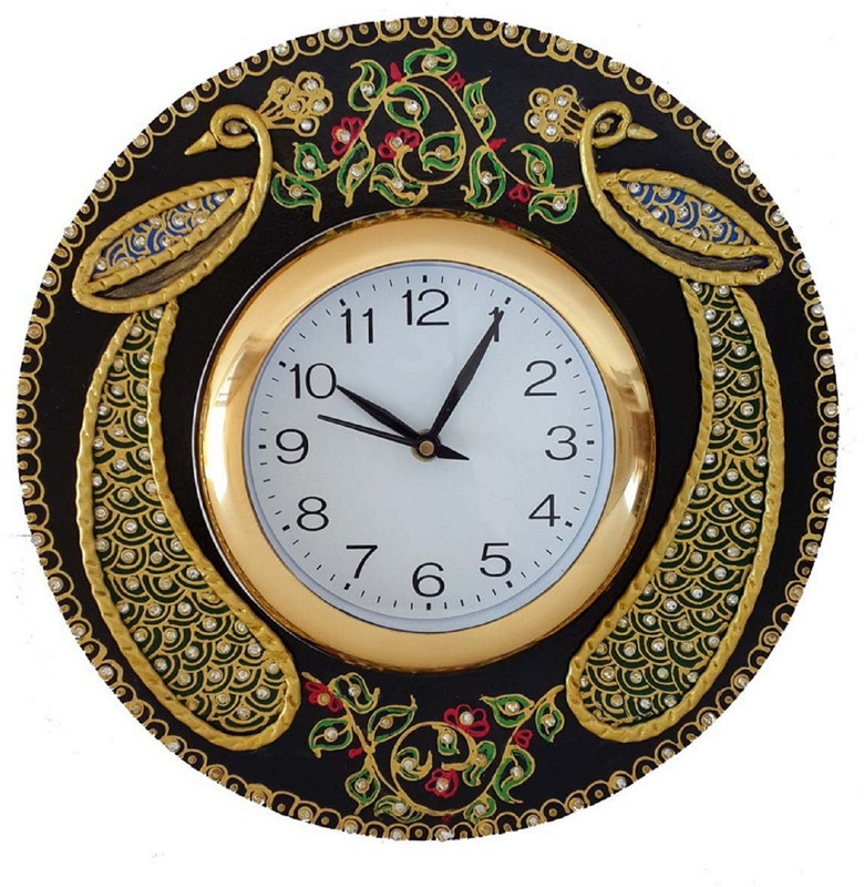 circadian Analog 33 cm X 33 cm Wall Clock(Black, Gold, With Glass)