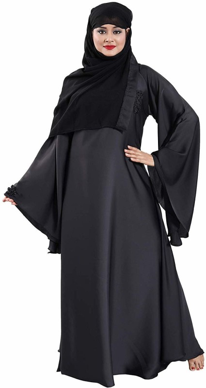 TUCUTE ® Women's Abaya with Foral Embroidery Work Grey-DN-411 Chiffon Solid Burqa...