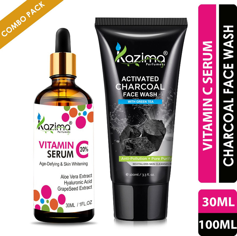 KAZIMA Combo of Vitamin C Serum 30ML & Activated Charcoal Face Wash 100ML(2 Items in the set)
