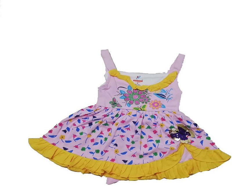 kinder choice Girls Midi/Knee Length Festive/Wedding Dress(Pink, Sleeveless)