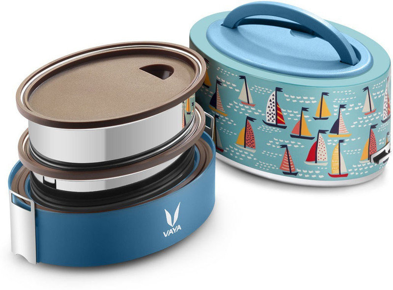 Vaya Tyffyn Lyte 600 ml Sail Polished Stainless Steel Tiffin Box without BagMat (Two 300 ml Containers) - 2 Containers Lunch Box(600 ml)