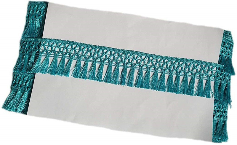 hariyanilace Desinge Sky blue Tassel Lace Poly Silk Saree Falls(Blue)