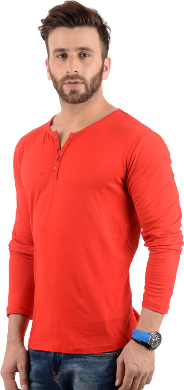 carara Solid Men Henley Neck Orange T-Shirt