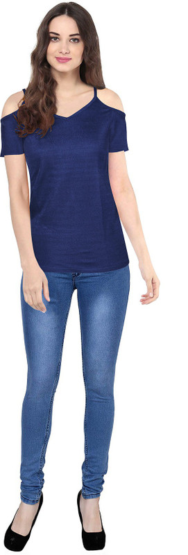 couple world Casual Short Sleeve Washed Women Blue Top