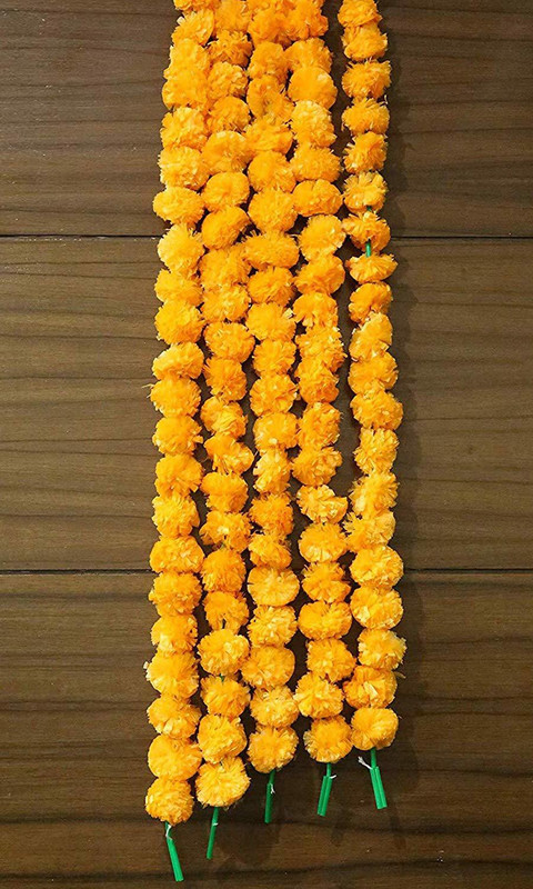 dilse Dilse Artificial Marigold Flower Strings Orange Color, Party Backdrop, Party Decoration, Indian Theme Party Decor, Photo Prop, Wedding Decorations, Housewarming Decoration, 5 Strings of 5 feet Long Yellow Marigold Artificial Flower(60 inch, Pack of 5)