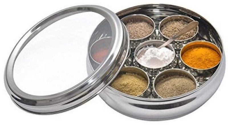 upalabdh Stainless Steel Masala Dabba Kitchen Spice Container  - 1150 ml Steel Spice Container(Pack of 9, Silver)