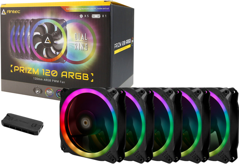 Antec Prizm 120 ARGB 120mm Addressable RGB Case Fan- 5 in 1 Pack with fan controller Cooler(Black)