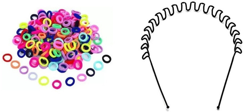 moviya Men Women Zig Zag Tooth Metal Headband and 50Pieces Colors Hair Band, Rubber Band(Multicolor)