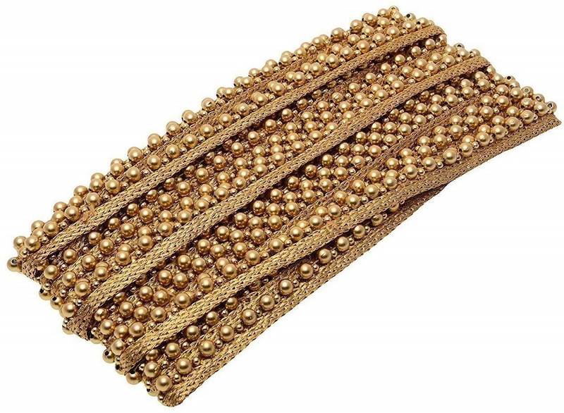 hariyanilace Dull Gold Beads Handwork Lace Lace Saree Falls(Gold)