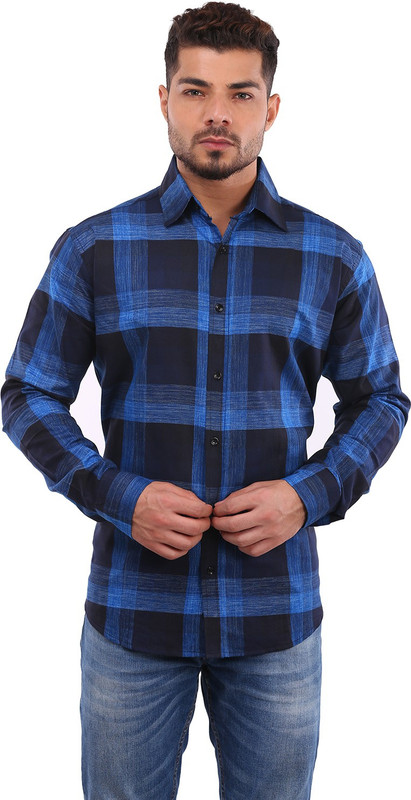 deeksha clothing Men Checkered Casual Blue Shirt